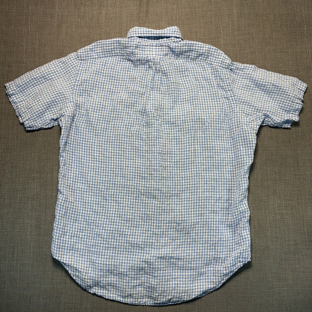 Polo Ralph Lauren Mens Classic Fit 100% Linen Gingham Seersucker Shirt Blue L - Picture 2 of 7